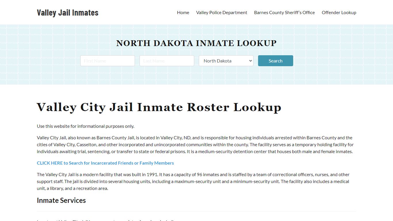 Valley Jail Inmate Roster, Barnes County, ND, Offender Search